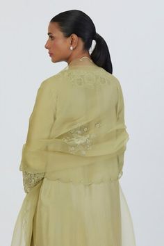 Pista green organza dupatta with thread embroidery. - Aza Fashions Green Organza Anarkali Set With Cutdana, Formal Green Traditional Wear With Chikankari Embroidery, Green Tissue Silk Dupatta For Reception, Formal Pista Green Sets With Chikankari Embroidery, Elegant Pista Green Anarkali Set With Dori Work, Formal Green Salwar Kameez With Sheer Dupatta, Green Organza Salwar Kameez With Cutdana, Elegant Green Salwar Kameez With Dori Work, Elegant Green Anarkali Set With Chikankari Embroidery