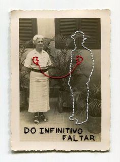 an old black and white photo shows a woman holding a string with the word do infinitivo faltar on it