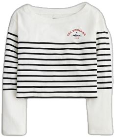 Cotton Sailor Style Top, Striped Sailor Style Top For Spring, Spring Sailor Striped Top, Sailor Style Striped Cotton Top, Striped Sailor Style Cotton Top, Striped Cotton Crew Neck Crop Top, Usa Swimming, T-shirts & Tank Tops, Top Graphic Tees