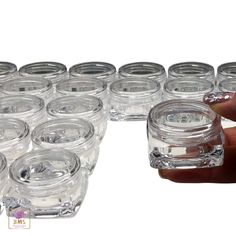 5 HIGH-QUALITY THICK WALL CLEAR PLASTIC COSMETIC SQUARE JAR WITH CLEAR THREADED CAP - 10 GRAM * Size: approximately 0.9 inch tall (with the cap on) and 1.5 inch square base. * Capacity: 0.33 fl. oz. * Cap: screw on type * Material: Polystyrene (PS) Plastic * Sifters: Available (sold separately) Pleases view other variations and colors https://www.etsy.com/shop/BeautyMakeupSupply?section_id=10665119