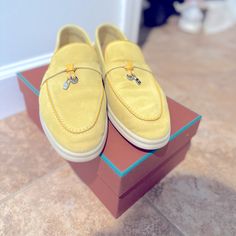 Loro Piana Summer Charms Walk Suede Loafers, Yellow Color. Gently Used. Comes With Box And Dust Bag. Purchased From Loro Piana Website Directly. Can Provide Receipt. Size 40. I’m Normally A 9.5 And Fits Me. Yellow Leather Flat Loafers, Yellow Leather Loafers With Flat Heel, Elegant Yellow Round Toe Loafers, Yellow Formal Loafers For Spring, Formal Yellow Loafers For Spring, Yellow Leather Loafers, Yellow Leather Loafers With Almond Toe, Yellow Summer Loafers With Flat Heel, Summer Yellow Loafers With Flat Heel