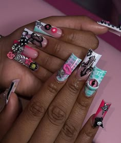 Long Acrylic Nail Designs, Studded Nails, Cute Acrylic Nail Designs