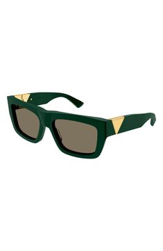 Bold frames and polished hardware enhance the glamorous vibe of these fashion sunglasses crafted in Japan from recycled acetate. 57mm lens width; 17mm bridge width;130mm temple length   100% UV protection   Recycled acetate   Made in Japan Luxury Green Sunglasses For Outdoor, Luxury Green Sunglasses With Mirrored Lenses, Luxury Green Wayfarer Sunglasses, Luxury Green Sunglasses With Square Frame, Luxury Green Polarized Sunglasses, Outdoor Green Polycarbonate Sunglasses, Luxury Green Sunglasses With Gradient Lenses, Green Classic Acetate Sunglasses, Green Square Frame Anti-reflective Sunglasses