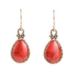 Genuine Bronze and Red Howlite Crafted and finished by hand Hangs 1.2" from ear wire Chalcedony Earrings, Ear Wire, Drop Earrings, Red