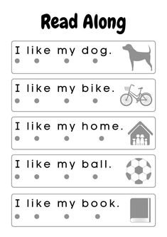 a printable worksheet for reading the words read along and i like my dog