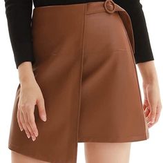 Elegant & Sexy Chic & Stylish Kate Kasin Faux Leather Pencil Skirt Perfect Mini Length High Waisted Bodycon Wrap Skirt Flattering A-Line Silhouette Back Zipper Closure Adjustable Belt Pu Leather And Flocking Inside Brown Size M 8-10 Waist - 28-29" Hips - 38.5-39.5" Length - 25" Fitted Brown Faux Leather Mini Skirt, Fall Faux Leather Skirt With Belt Loops, Fitted Brown Mini Skirt With Belt Loops, Brown Faux Leather Skirt For Party, Solid Color Faux Leather Mini Skirt, Brown Faux Leather Mini Skirt For Party, Party Faux Leather Brown Mini Skirt, Winter Faux Leather Mini Skirt, Fall Faux Leather Brown Mini Skirt