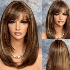 Human hair Blend Wig Face Framing Razor Cut Brown Auburn Mix | Etsy Full Bangs, Sentiment Analysis, Center Part, Brown Blonde, Haircuts For Long Hair, Brown To Blonde, Long Straight Hair, Long Wigs, Medium Length Hair Cuts