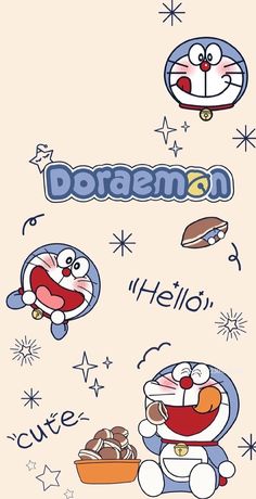 an image of some cartoon characters on a white background with the words doramoo above them