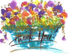 a painting of flowers in a vase with the words thank you