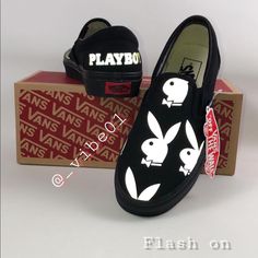 Reflective Playboy Bunny Slip-On Vans Women's Size 7 Brand New With The Box They Are Genuine Vans Sneakers That Are Customized By Hand. Price Shown Is The Total Price Including The Shoes. :) Vans Skateboard, Burgundy Sneakers, Home Vibes, Checkered Shoes, Vans Suede, Canvas Boat Shoes, Rose Gold Sneakers, Red Vans, Rainbow Shoes