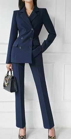 Women In Coat Suit, Formal Pant Designs For Women, Smart Suit Women, 3 Piece Suit For Women Style, Suit Blue Woman, Women Coat Outfit Formal, Business Coats Women, Formal 3 Piece Suit Women, Waist Coat And Trousers For Women