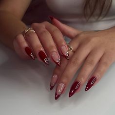 Burgundy Nail Designs, Maroon Nails, Classy Acrylic Nails, Red Nail Designs, Almond Nails Designs, Burgundy Nails, Almond Acrylic Nails, Pretty Acrylic Nails