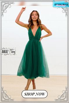 Women's New Summer Sexy Mesh Skirt V-neck Elegant Dress Spring V-neck Backless Dress, Green Fitted V-neck Backless Dress, Summer V-neck Backless Dress, Green Surplice Neckline Party Dress, Green Wrap V-neck Party Dress, Green V-neck Dress With Surplice Neckline For Party, Green V-neck Backless Dress For Evening, Green V-neck Party Dress With Surplice Neckline, Fitted V-neck Backless Dress For Summer