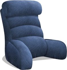 a blue reclining chair with the seat up