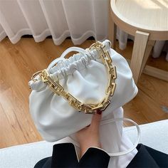 SWDF Day Clutch Thick Gold Chains dumpling Clip Purse Bag Women Cloud Underarm Shoulder Bag Pleated Baguette Pouch Totes Handbag Aesthetic Korean Fashion, Louis Bag, Thick Gold Chain, Cloud Bag, Tops And Blouses, Crossbody Bag Women, Waist Bags, Casual Tote