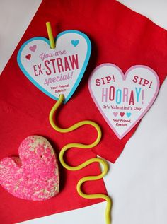 valentine's day treats are displayed on top of a red napkin with the words, you are exstran special