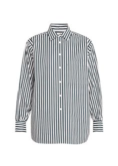 Find FRAME Oversized Stripe Pocket Shirt on Editorialist. FRAME cotton shirt featuring a stripe motif Point collar Dropped shoulders Long sleeves with button cuffs Chest pocket Oversized fit Rounded hem Buttonfront Cotton Imported Oversized Top With Striped Collar For Work, Oversized Vertical Stripes Blouse For Work, Casual Workwear Shirt With Striped Cuffs, Workwear Tops With Striped Cuffs And Spread Collar, Relaxed Fit Tops With Striped Cuffs For Work, Oversized Classic Tops With Vertical Stripes, Classic Oversized Shirt With Striped Collar, Pinstripe Cotton Collared Shirt, Oversized Pinstripe Long Sleeve Shirt