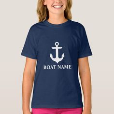 Nautical Boat Name Anchor Girls Blue T-shirt, Kids Unisex, Size: Youth S Color: Navy. Blue G, Boat Name, Boat Names, Freedom Design, Cruise Shirt, Blue T Shirt, Blue T, Blue Tshirt, Summer Tshirts