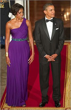 Barack Obama Family, State Dinner, Purple Gown, Best Gowns, Earrings Matching, First Ladies