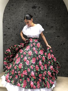 Mexican Flowered  SKIRT Black one circle practice skirt Frida Kahlo style-womans boho coco theme party  day of the dead SKIRT ONLY 90CM Mexican Tight Skirt, Plus Size Mexican Skirt, Folklorico Dresses Party, Chiapas Skirt, Coco Theme Party, Jalisco Dress, Mexican Style Dresses, Mexican Skirts, Traditional Mexican Dress