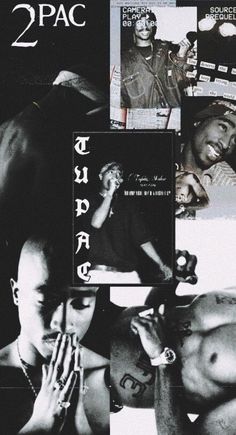 twopac's album covers are shown in this black and white photo with multiple images