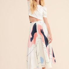 Caara Just Launched In 2018, But This Nailed The Modern-Timeless Mix Right Out Of The Gate, Creating Unusual Silhouettes In Classic Fabrications Like Silk Crepe, Denim And Jersey. Elastic Waistband Back Zip Brand New Without Tags! Length: 35.5” Spring Pleated Skirt For Day Out, Pink Pleated Skirt For Summer Day Out, Summer Pink Pleated Skirt For Day Out, Chic Pink Pleated Skirt For Summer, Summer Day Out Pink Pleated Skirt, Pink Flowy Pleated Skirt For Spring, Flowy Pink Pleated Skirt For Spring, Pink Pleated Skirt For Spring, Pink Midi-length Bottoms For Spring