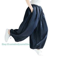 Ladies Women Denim Bloomers Wide-leg Pants Elastic Waist   Color:Dark Blue Size:One Size Material:Cotton Blend       Payment 1. Payment must be made within 7 days of auction closing (Unpaid dispute will automatically open when item is not paid in 7 days). 2. PLEASE NOTE: SHIPPING&HANDING DOES NOT INCLUDE DUTIES, LOCATL TAXES OR ANY OTHER IMPORTATION FEES. 3. Please list your special requests (color, packages, value of declaration, etc.) in the EBAY NOTES SECTION when you make payment Shipping 1. Cheap Oversized Bottoms With Pockets, Cheap Blue Cargo Pants With Belt Loops, Cheap Blue Pants For Streetwear, Cheap Blue Cargo Pants With Hip Pockets, Cheap Blue Pants With Cargo Pockets, Cheap Oversized 90s Style Bottoms, Trendy Oversized Cheap Pants, Retro Type, Elastic Waist Trousers