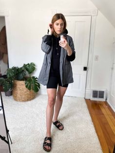 11 Ways To Wear Bike Shorts (Think Leggings, But Summer) - The Mom Edit Casual Maternity Outfits, Black Flannel Shirt, Biker Shorts Outfit