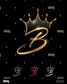 the number three in gold with crown on black background - stock image