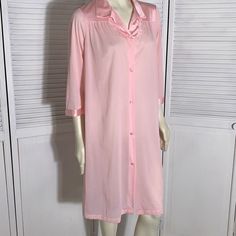 Nwt Vintage Vanity Fair Pink Champagne Size Medium Robe Style 31107 100% Nylon Button Down Robe Or Peignoir. Vanity Fair Made In The Usa. Single Side Pocket. Collar Floral Embroidered Appliqu. Fabric Nylon Buttons. 3/4 Sleeves. New Deadstock. Women’s Size Medium. Bust 23” Across Laying Flat Length 39” Sleeve 18.5” Vintage Vanity Fair, Sheer Gown, Satin Long Sleeve, Fair Lady, White Halter Maxi Dress, Embellished Top, Vintage Vanity, House Dress, Maxi Gowns