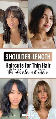 Thinning Hair Cuts For Women Medium, Below Shoulder Length Haircut, Shoulder Length Hair Fine Wavy, Haircut Asian Women Medium, Medium Cut For Thinning Hair, Just Below Shoulder Length Hair Haircuts, Hair Cuts For Thinning Hair 2023, Women’s Shoulder Length Hair, Mid Length Thinning Hair Styles