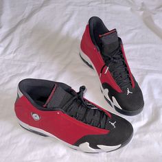 Air Jordan 14 Retro. Black/Gym Red-White-Off White. Size 14. Nwt. Pretty Sneakers, Jordan Red, Jordans For Men, Retro Color, Jordan Shoes, Mens Shoes Sneakers, Air Jordan, Black Red, Air Jordans