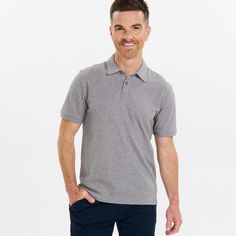 Ash & Erie Heather Light Grey Pique Polo Shirt for Short Men   Short Sleeve Polo Shirt Classic Golf Polo Shirt With Placket, Classic Cotton Polo Shirt For Golf, Cotton Polo Shirt For Business Casual, Classic Cotton Polo Shirt For Business Casual, Cotton Collared Polo Shirt For Business Casual, Cotton Golf Polo Shirt With Collared Neckline, Athleisure Joggers, Straight Fit Pants, Merino Sweater