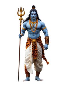 a statue of the hindu god rama with a long beard and blue skin is standing in front of a white background