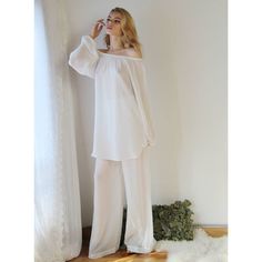 A silk chiffon night shirt with long bishop sleeves and elasticized neckline pants sold separately pair with any of the Brook pieces to create your own set This item is ready to ship in select sizes but may be available in additional sizes and colors on a made to order basis here: Brook Made to Order Made in the USA Night Shirts Long Sleved, Luxury Long Sleeve Sleepwear For Wedding, Sleep Shirts For Women Lomg Sleeve, Women's Nightgowns, Bishop Sleeve, Silk Pajamas, Bridal Lingerie, Sleep Shirt, Women Shirts Blouse