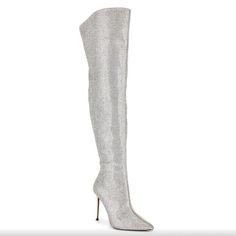 New Steve Madden Skyscraper Over The Knee / Thigh High Rhinestone Studded Silver Boots In Size 6. Retail $299. Amazing Sparkle And Beautiful Boots With 4” Stiletto Heel. No Missing Stones. Perfect For Concert, Party Or Other. Comes From Smoke And Pet Free Home. Chic Sparkling Fitted Boots, Chic Fitted Sparkling Boots, Elegant Glitter Fitted Boots, Elegant Fitted Glitter Boots, Elegant Sparkling Boots For Night Out, Pointed Toe Rhinestone Cocktail Boots, Cocktail Boots With Rhinestones And Pointed Toe, Cocktail Rhinestone Boots With Pointed Toe, Glamorous Fitted Bedazzled Boots