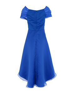 organza, no appliqués, basic solid color, collar with draped neckline, short sleeves, no pockets, rear closure, hook-and-bar, zip, fully lined , Color: Bright blue , Size: 2 Dress For Short Women, Bright Blue, Short Dress, Short Dresses, Short Sleeves, Solid Color, Summer Dresses, Silk, Blue