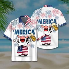 Lightweight construction with breathable mesh fabric provides a comfortable and flawless fit. Funny Sheep, Flamingo Shirt, Cows Funny, Unique Beach, Hawaiian Shorts, Hawaiian Beaches, Patriotic Gifts, American Flag Shirt, Maui Hawaii