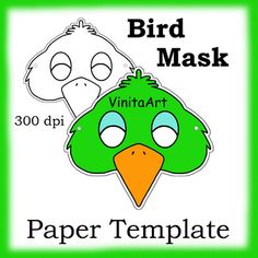 a green bird mask with the words paper template