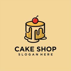 a cake shop logo with a piece of cake and a cherry on top, ready to be eaten