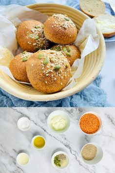 Lentil bread rolls in a basket.