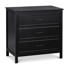 a black night stand with three drawers