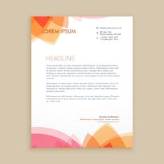 a letterhead with an abstract design on the front and back cover is shown in orange, pink, and yellow colors