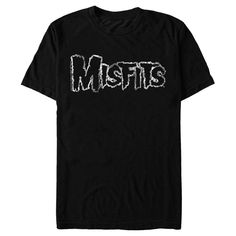 Celebrate the legendary horror-punk band and pop culture icons, The Original Misfits with officially licensed apparel featuring the classic "Fiend Skull" and more! This Men's Misfits Distressed Logo Graphic T-Shirt features the classic Misfits logo in distressed white outlined lettering across the front. Rock out to the genre-defining Misfits in ultimate style with these fun new tees for everyone! Relaxed Fit Band Merch T-shirt With Logo, Halloween Band Logo T-shirt For Streetwear, Halloween Band Merch T-shirt With Logo Print, Halloween Streetwear T-shirt With Band Logo, Edgy Band Logo Crew Neck T-shirt, Halloween Grunge Logo Print T-shirt, Halloween Grunge T-shirt With Logo Print, Halloween Band Logo T-shirt Crew Neck, Halloween Crew Neck Tops With Band Logo