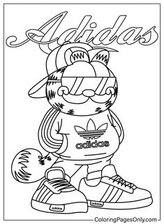 the adidas coloring page with an image of a cartoon character in black and white