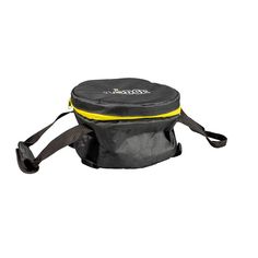 a black and yellow lunch bag on a white background