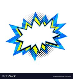 an abstract blue and yellow starburst with halftone dots on the center, in front of a white background