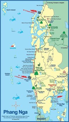 a map of phang nga showing the major cities