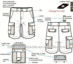 men's cargo shorts with pockets and zippers on the side, front and back view