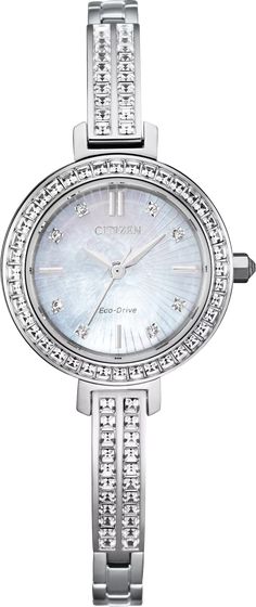 Citizen Eco Drive, Timepiece Design, Eco Drive Watches, Silver Watches Women, Bangle Watches, Citizen Eco, Crystal Watches, Crystal Bangle, Jewelry Clasps